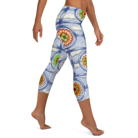 Stained Glass Mandalas Mid Rise Capri Leggings - Martin K Designs