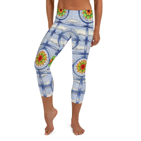 Stained Glass Mandalas Mid Rise Capri Leggings - Martin K Designs