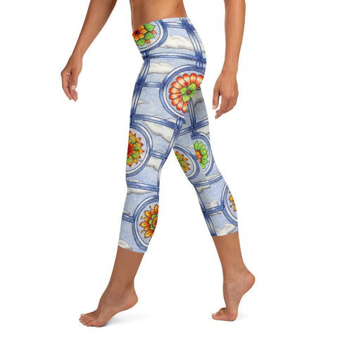 Stained Glass Mandalas Mid Rise Capri Leggings - Martin K Designs