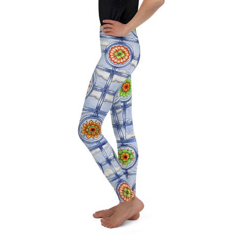 Stained Glass Mandalas Mid Rise Youth Leggings - Martin K Designs