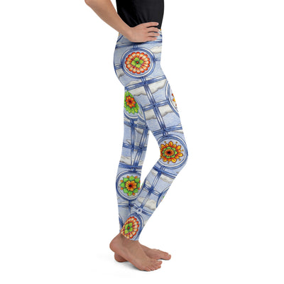 Stained Glass Mandalas Mid Rise Youth Leggings - Martin K Designs