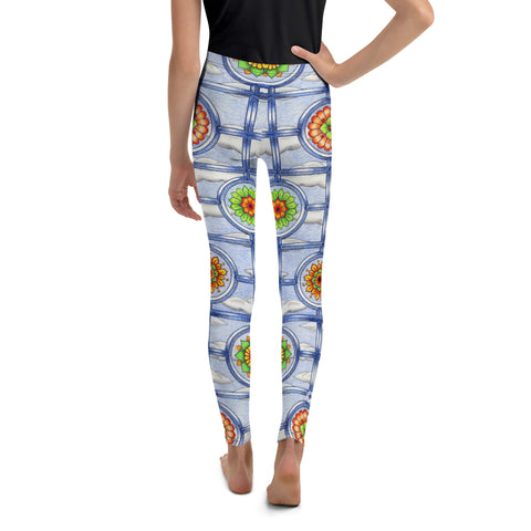 Stained Glass Mandalas Mid Rise Youth Leggings - Martin K Designs