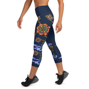 Steampunk Flowers High Rise Yoga Capri Leggings with Inside Pocket - Martin K Designs