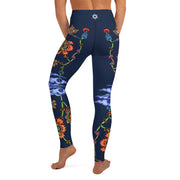 Steampunk Flowers High Rise Yoga Leggings with Inside Pocket - Martin K Designs