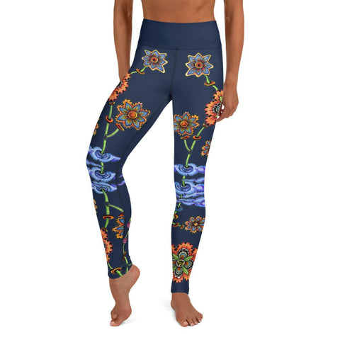 Steampunk Flowers High Rise Yoga Leggings with Inside Pocket - Martin K Designs