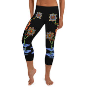 Steampunk Flowers Mid Rise Capri Leggings - Martin K Designs