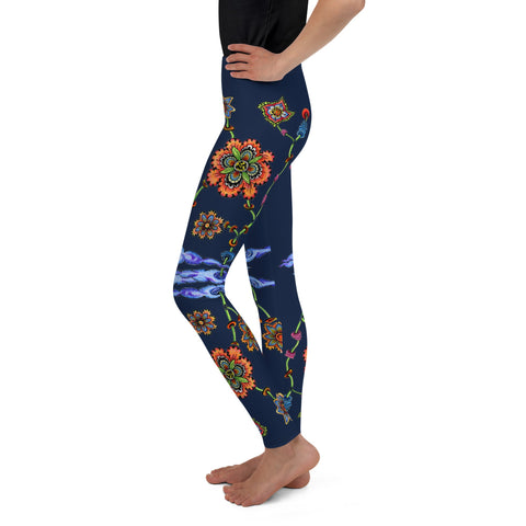 Steampunk Flowers Mid Rise Youth Leggings - Martin K Designs