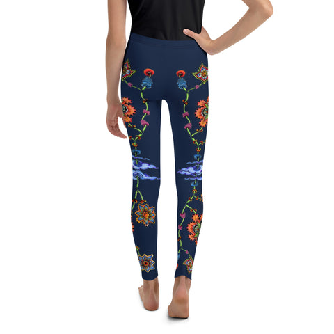 Steampunk Flowers Mid Rise Youth Leggings - Martin K Designs