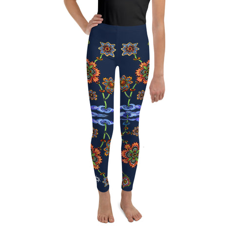 Steampunk Flowers Mid Rise Youth Leggings - Martin K Designs