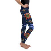 Steampunk Flowers Mid Rise Youth Leggings - Martin K Designs