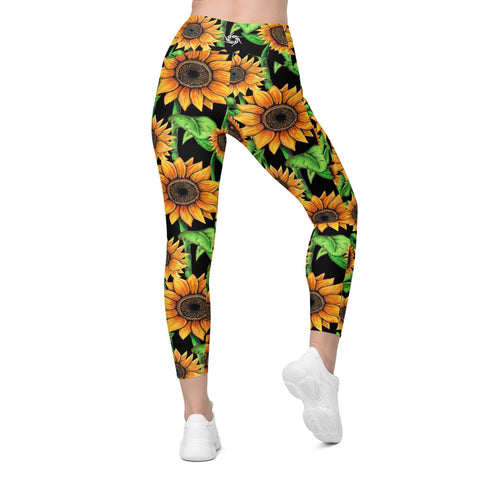 Sunflowers Capri High Rise Leggings with pockets - Martin K Designs