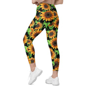 Sunflowers Capri High Rise Leggings with pockets - Martin K Designs