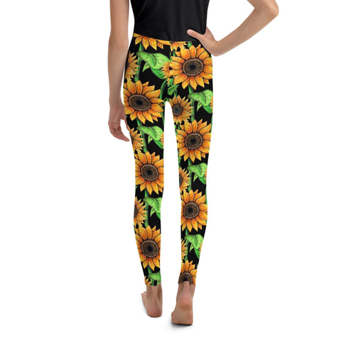 Sunflowers Mid Rise Youth Leggings - Martin K Designs