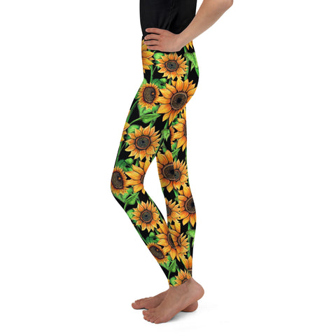 Sunflowers Mid Rise Youth Leggings - Martin K Designs