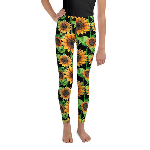 Sunflowers Mid Rise Youth Leggings - Martin K Designs